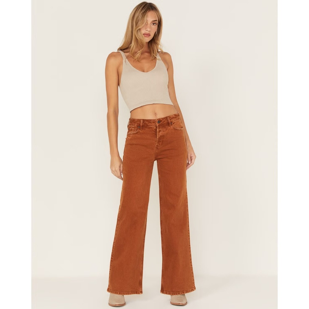 Cleo + Wolf Womens High Rise Loose Jeans Brown Rust Button Fly Boho 31 x 32